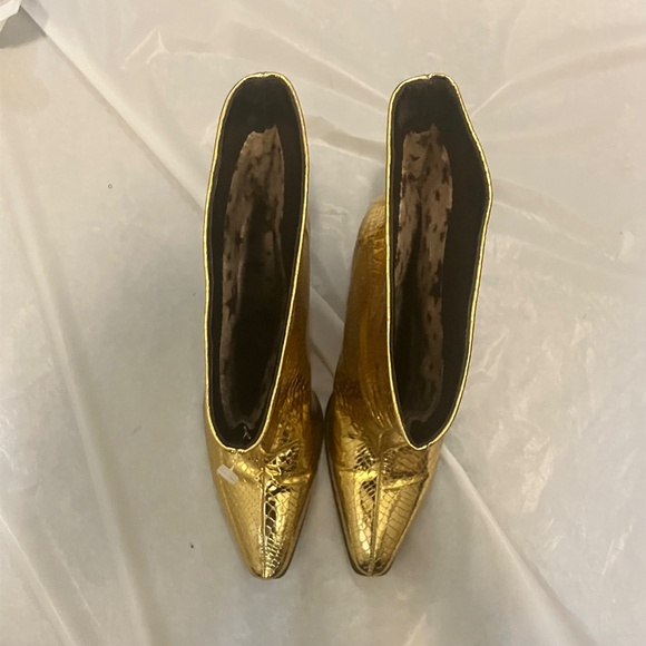 Glamorous Gold Croc-Embossed Heeled Boots - Picture 6 of 9